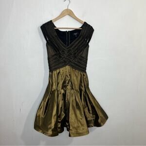 Tadashi Collection Metallic Gold Bronze Black Taffeta Silk Dress Size 6